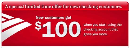 Bank of America Checking Promotion: $100 Bonus