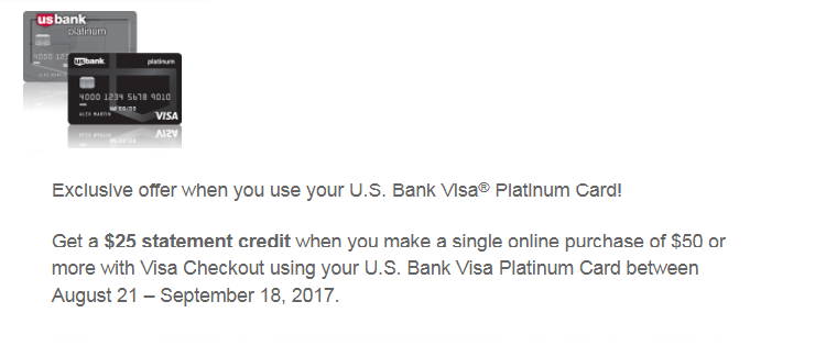 us bank visa platinum visa checkout offer 25 statement credit