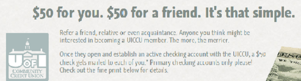 New Univ. of IA Community CU $50 Referral Promotion