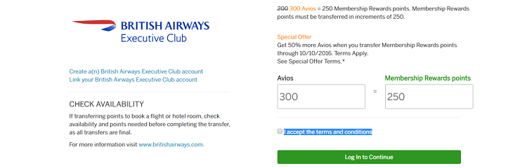 British Airways Transfer Points