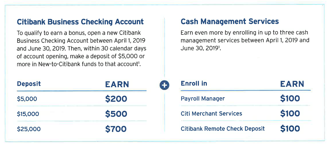 Citibank Business Checking Bonus 700 Promotion (CA, CT, D.C., FL, IL