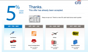 Citi Dividend First Quarter 5% Cash Back Categories 2018