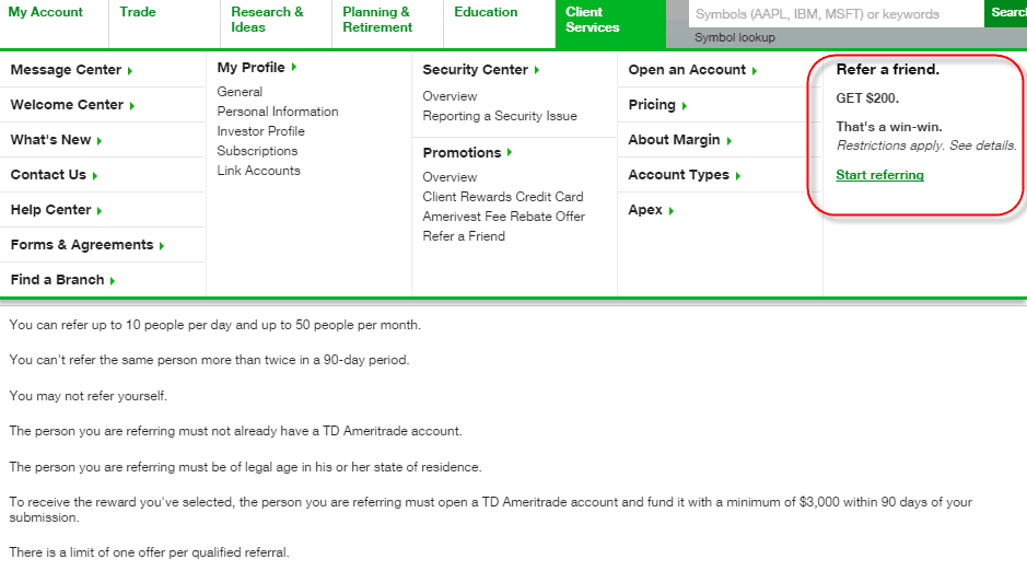 TD Ameritrade Referral Referee